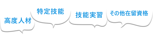 高度人材、特定技能、技能実習、その他在留資格